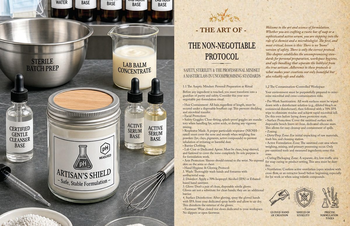 A page spread from the combined edition showing the non-negotiable safety, sterility and workspace protocol.